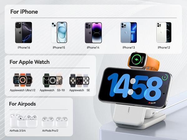 RORRY 3-in-1 Wireless Foldable Power Bank Stand 10,000mAh Power Bank for iPhone 16/15/14/13/12 Pro Max, Apple Watch Ultra Series 10/9/8/7/6/5/4, AirPods, Portable & Travel-Friendly   valentinesdaygiftideas