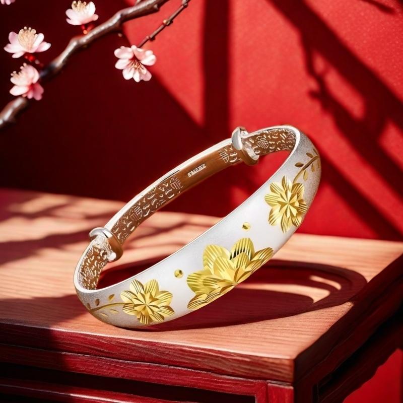 Full Silver s999 bracelet Sterling Silver bracelet Women's push-pull bracelet Mother's birthday gift adjustable size silver weight 26g /0.91 oz