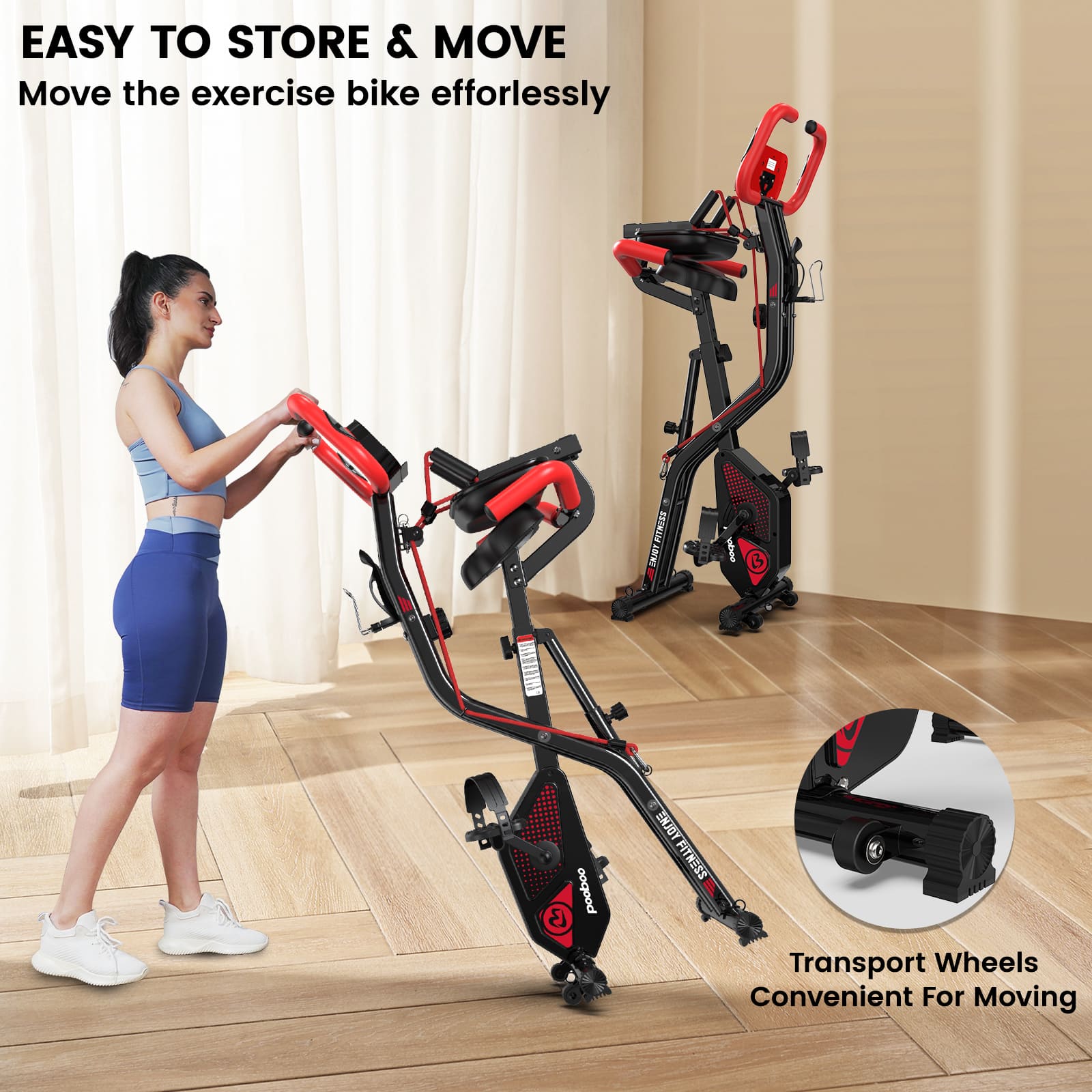 pooboo Foldable Exercise Bike 4-in-1 Indoor Riding Bike, Adjustable Resistance Exercise Cycling, Magnetic Upright X Fitness Cycle Comfort Seat pooboo Foldable Exercise Bike 4-in-1 Indoor Riding Bike, Adjustable Resistance Exercise Cycling, Magnetic Upright X Fitness Cycle Comfort Seat