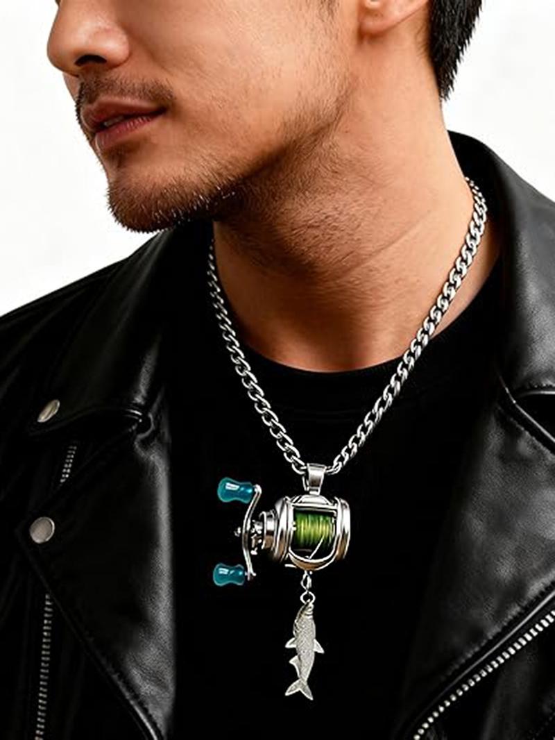 Mini Fishing Reel Necklace, Rotating Handle, Detachable Line Ring, Spinning Wheel Keychain, Portable Pendant for Fishing Enthusiasts