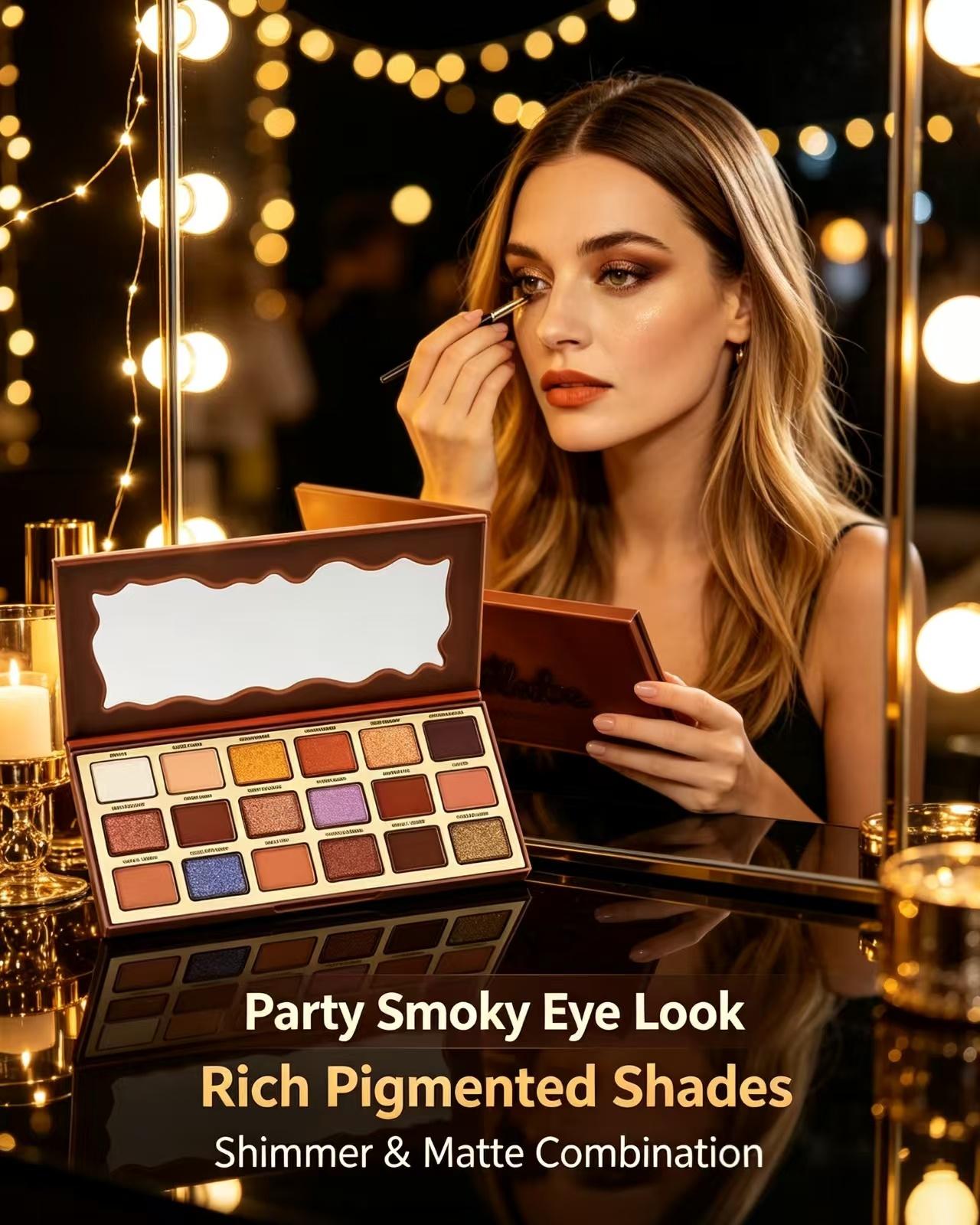 Zephoco Multifunctional All-In-1 Chocolate Cosmetic Eyeshadow Palette - 54g Mineral Oil-Free Cream & Powder, Earth Tones, Cool Shades, Highlighter, High Pigment, Multi-Textures, Easy-Blend Gradient, Metallic Matte Shimmer Eyeshadow for Daily Makeup, Multi