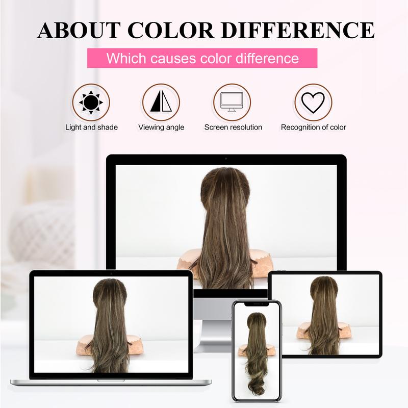 Ponytail Extension, Claw Clip Ponytail Extension for Women 26Inch Long Wavy Brown Pony Tails Hair Extensions Synthetic Clip in Ponytail Hairpiece for Women(Blonde & Medium Brown)