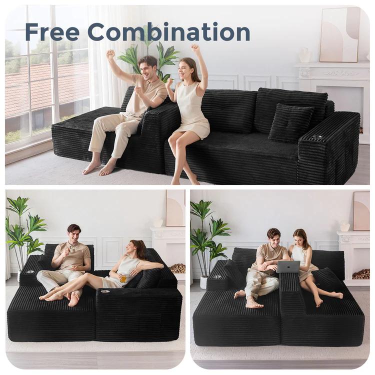 MAXYOYO Titan L-Shaped Sofa, 104" Sectional Boneless Sofa, Corduroy Cloud Modular Couch, 104"*65"*31.5", 2 Cupholders Design, Cozy for Living Room or Apartment