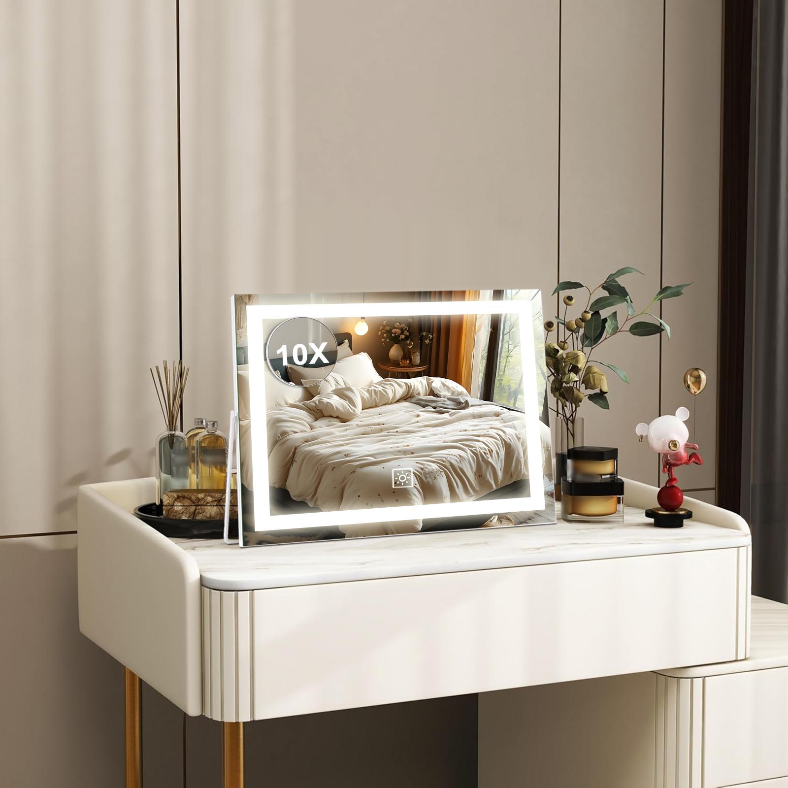 Smart LED Vanity Mirror with Lights – Lighted Makeup Mirror with Detachable 10X Magnification, 3 Color Modes & Stepless Dimming, 360° Rotation – Perfect for Women & Girls – Wedding & Birthday Gift