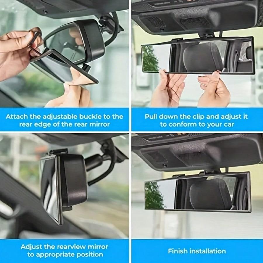 Wide-Angle Rectangular Rearview Mirror – Crystal-Clear Flat Mirror Lens, Universal Mounting, Easy Front-Mount Installation, Durable ABS Material, Enhanced Driving Safety