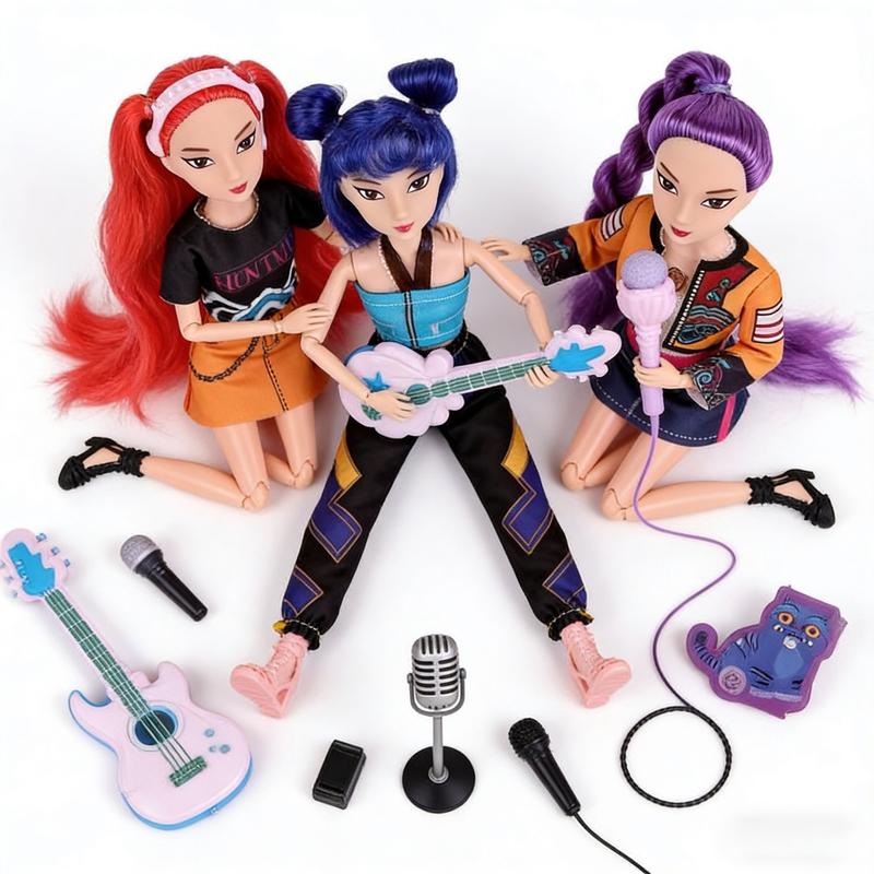New Year Gift Demon Hunter Girl Doll with Musical Instrument Accessories, Jointed Toy Doll, Christmas & Birthday Present,,Demon Hunters Kpop Merch