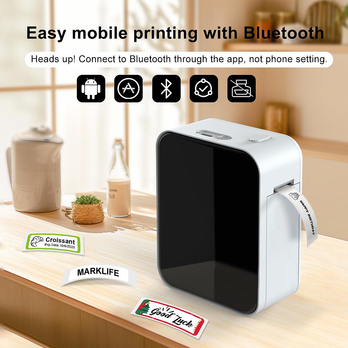 Portable Label Printer with Waterproof Self-Adhesive Labels (12mm X 40mm), Bluetooth-compatible Compatible with iOS & Android