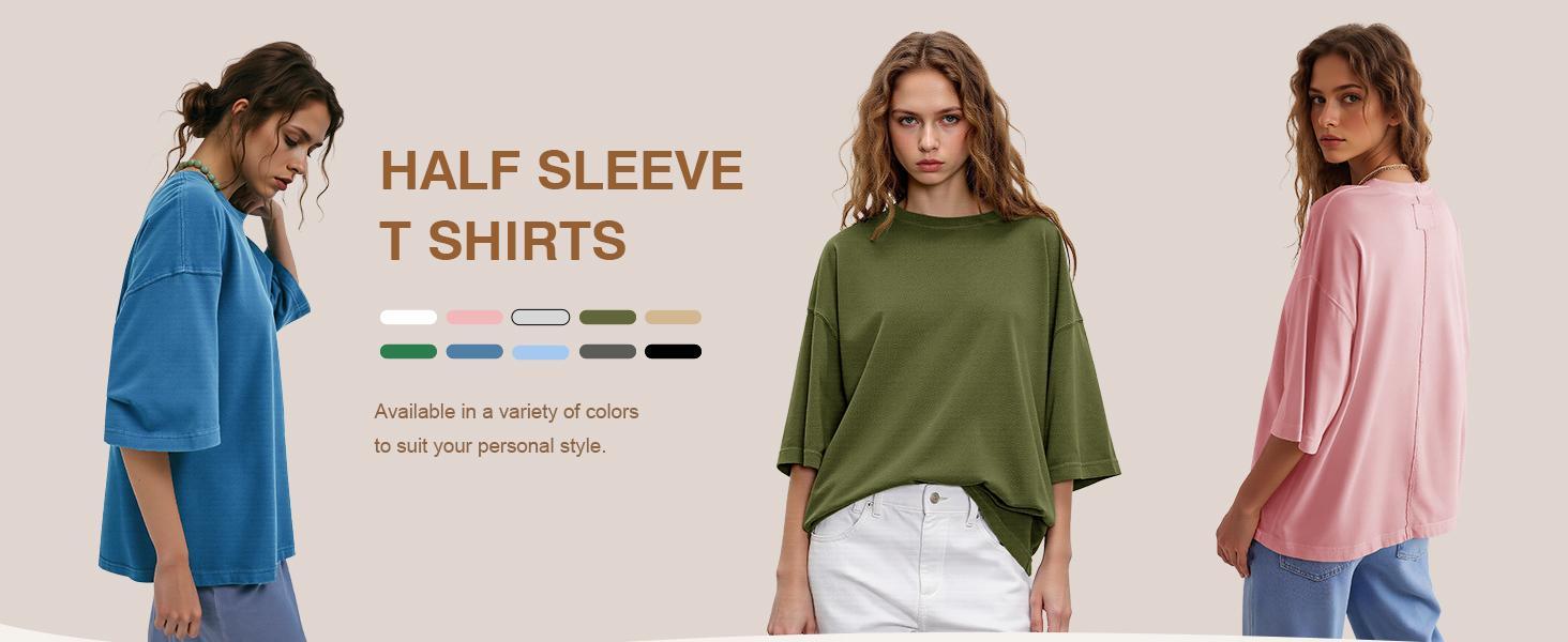 Imily Bela Womens 2026 New Oversized Half Sleeve T-Shirts Summer Casual Crew Neck Tunic Tops Loose Fit Boxy Basic Tees