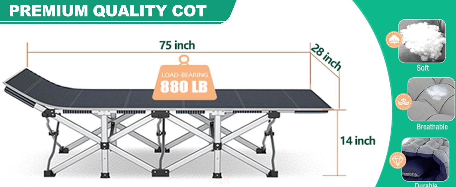 Lilypelle 2 Packs Folding Bed Cot with 3.3 Inch 2 Sided Mattress, 75"* 28" Folding Camping Cots with Carry Bag, Portable Sleeping Cot Guest Bed