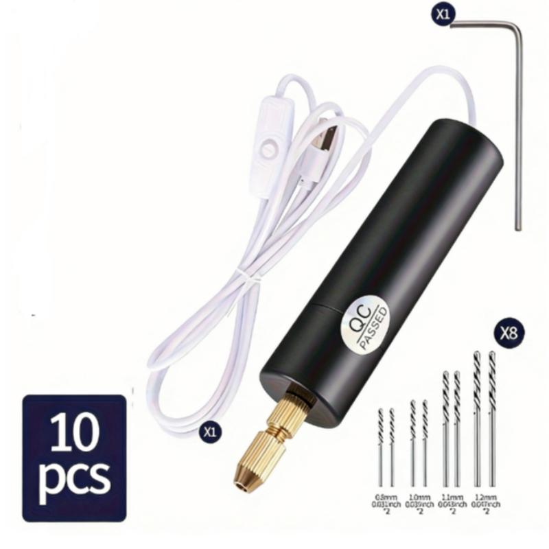 USB Mini Electric Drill Set for Resin Aluminum Rotary Tool, Multiple Drill Bits Handheld Needle Clamp Kit, Small DIY Drilling Projects Keychain Crafts ()