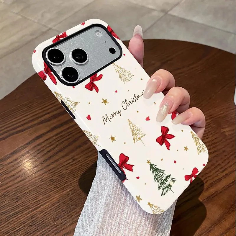 2-in-1 Glossy TPU Phone Case with Bow for iPhone 16 Plus, White ...