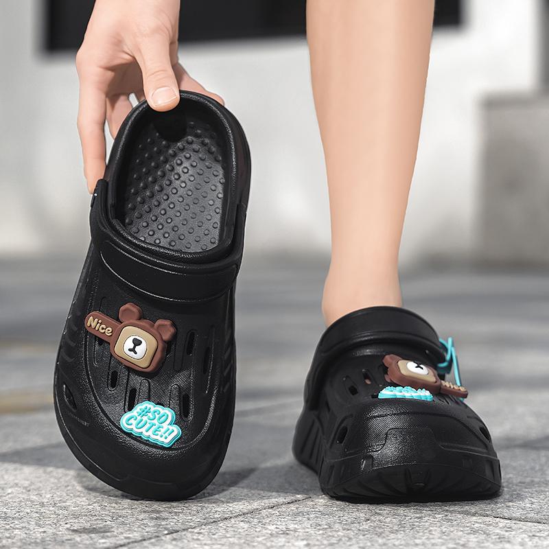 Thick Sole Height Boosting Bear Shoes, Hollow Out Design, Casual Eva Slippers, All Seasons, Less Than Ankle Height, Solid Pattern