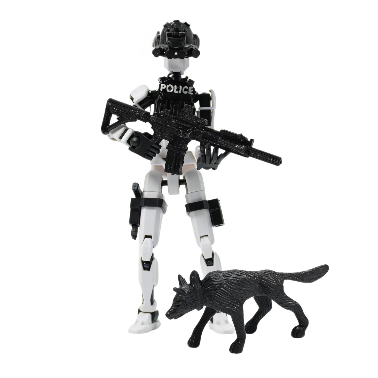 T13 Action Figure Police Style Military Theme Doll with K-9, Jointed Figure, Desktop Collection Decorative Ornament, Perfect for Collectors
