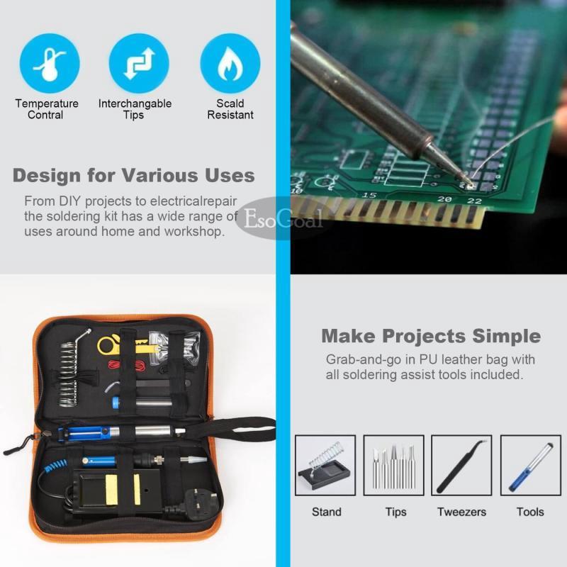 15Pcs/set 60W 220V Soldering Iron Set Electronic Iron Kit 200-450°C Adjustable Temperature Tool Kit Corded Solder Iron