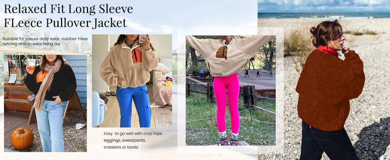 Naeduo Women’s Lightweight  Fleece Pullover Jacket Cropped Fall Winter Fuzzy Sherpa Jacket Sweatshirt Coat with Pockets for Hyrox