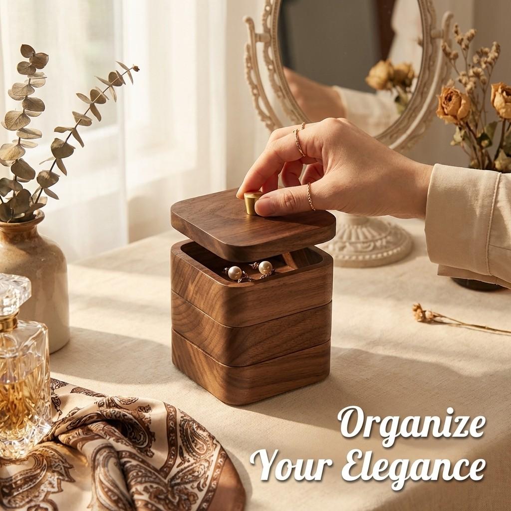 Three Layer Wooden Dental Floss Storage Box, Square Toothpick Container, 9.6*9.6*12cm, Ideal for Home and Restaurant Use