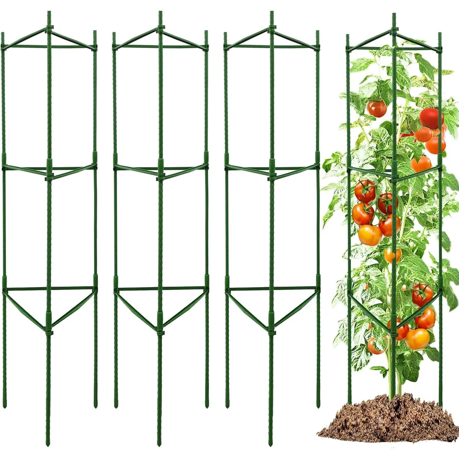 4-Pack 48-Inch Adjustable Tomato Cages, Heavy-Duty Metal Plant Support Trellis for Garden and Pots, DIY Tomato Stakes, Height Adjustable 16 to 192 Inches