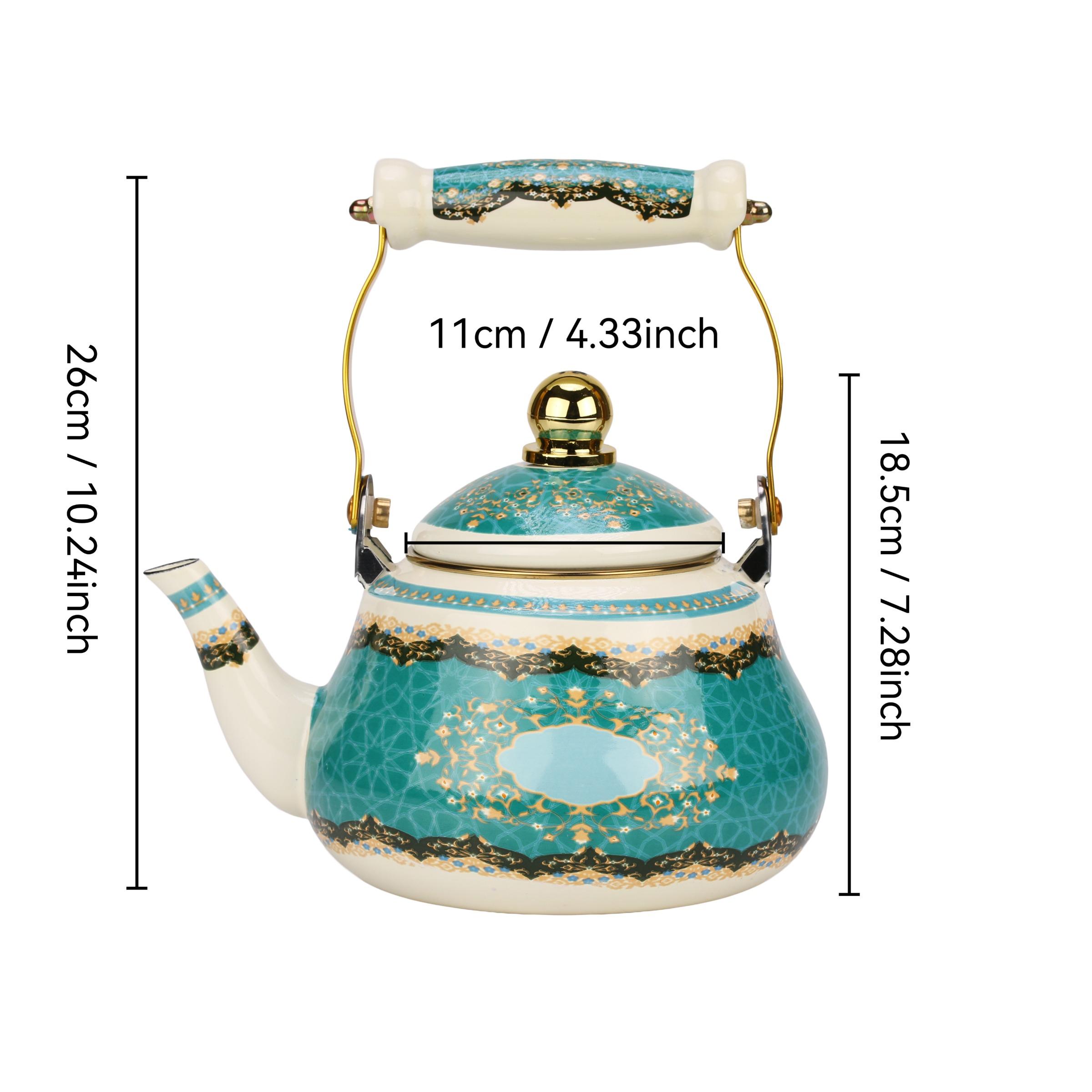 Enamel Tea Kettle with Ceramic Handle, Floral Design, 1.5L-2.5L Capacity, Suitable for Stove & Electric Cooker, Home & Outdoor Use