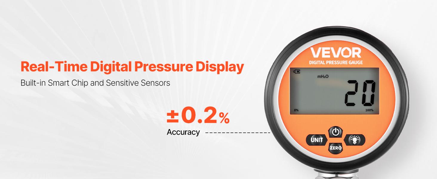 VEVOR Digital Hydraulic Pressure Gauge with Calibration, 0-10000 PSI (0-700 Bar) Stainless Steel Housing Sensor, 1/4 in NPT Standard Interface Backlit Display Manometer Tester for Excavator, Agricultural Machinery