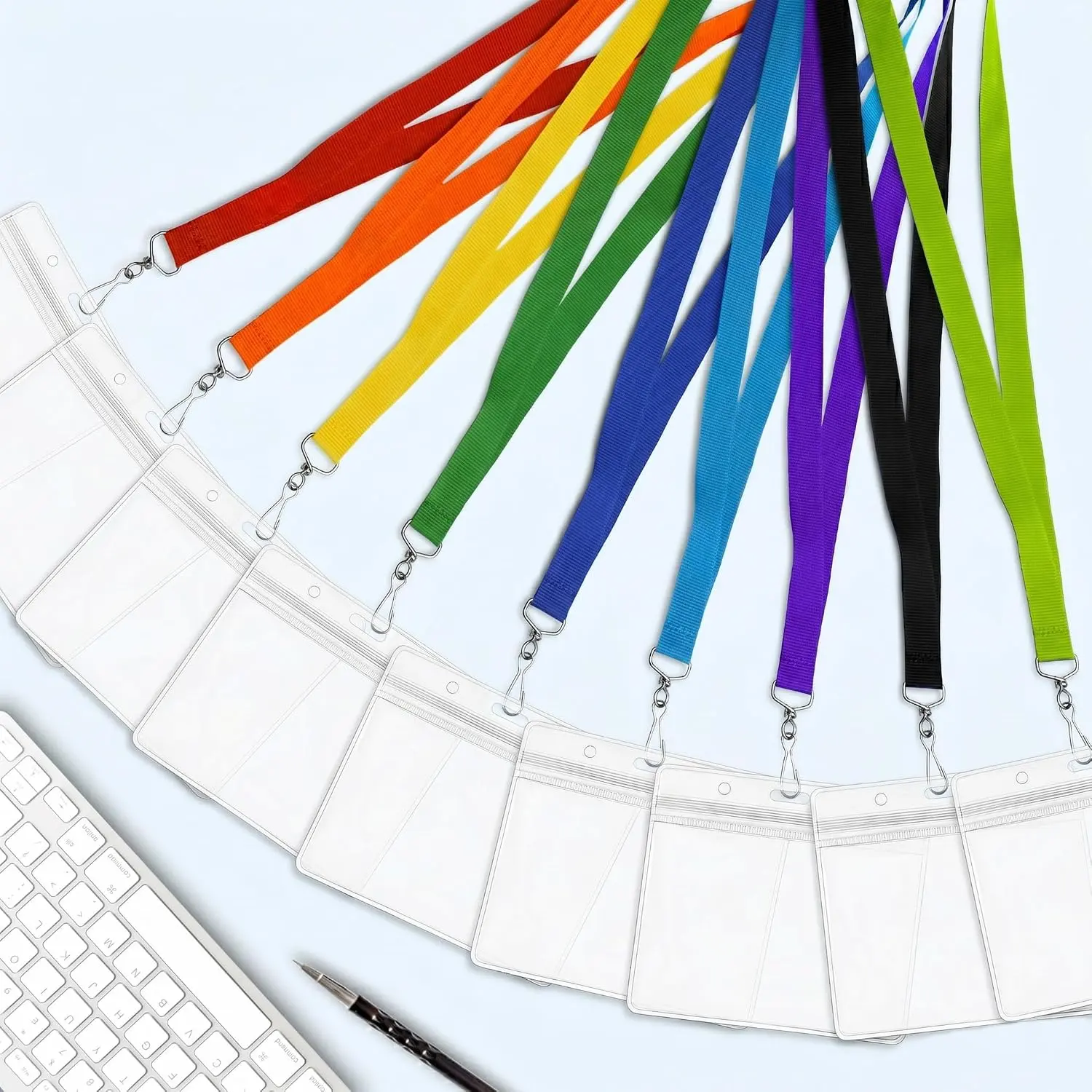 Rainbow Breakaway Neck Lanyards 25 Pack, Large Horizontal Waterproof ID Badge Card Holders Polyester Lanyard Straps for School, Office, Conference & Party Event Identification