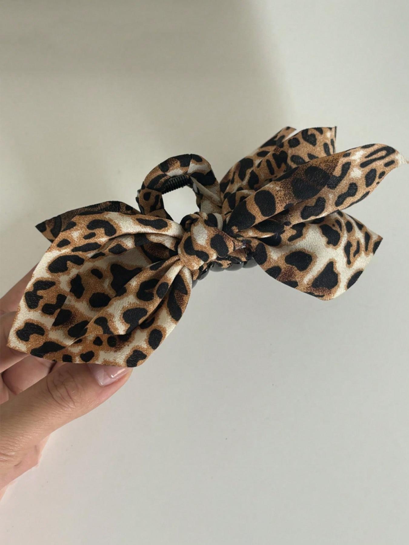 3PCS Women's Large Leopard Print Bow Claw Clips Vintage Y2K Aesthetic Strong Hold Hair Clips for Daily Beach Styling Soft Girl Trending Accessory