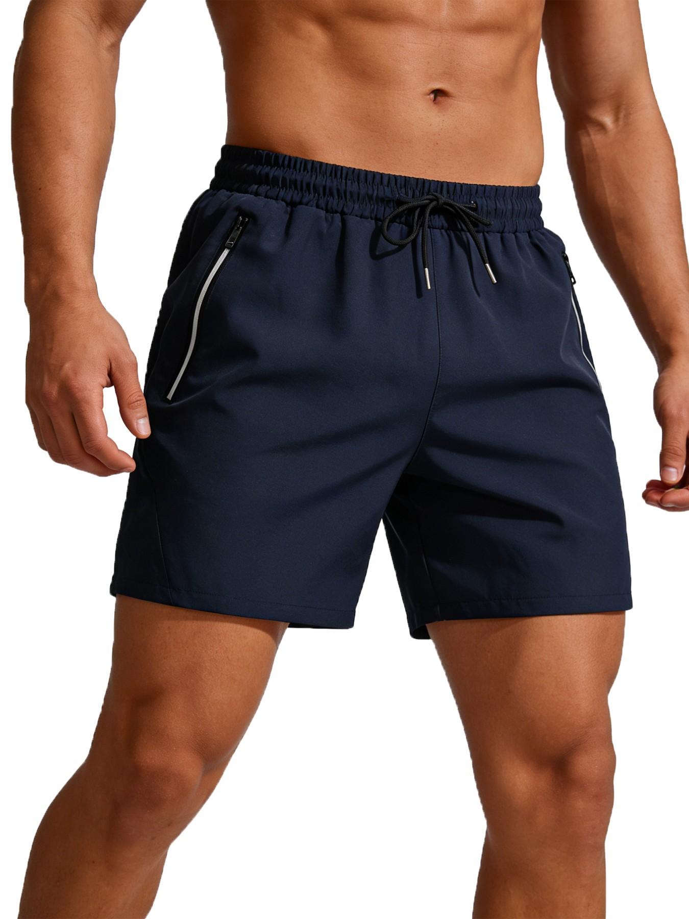 Men's Sporty Shorts, Ultra-Light Quick-Dry Breathable Summer Running Shorts with Pockets and Zipper, Fitness Training Shorts, Outdoor Beach Shorts