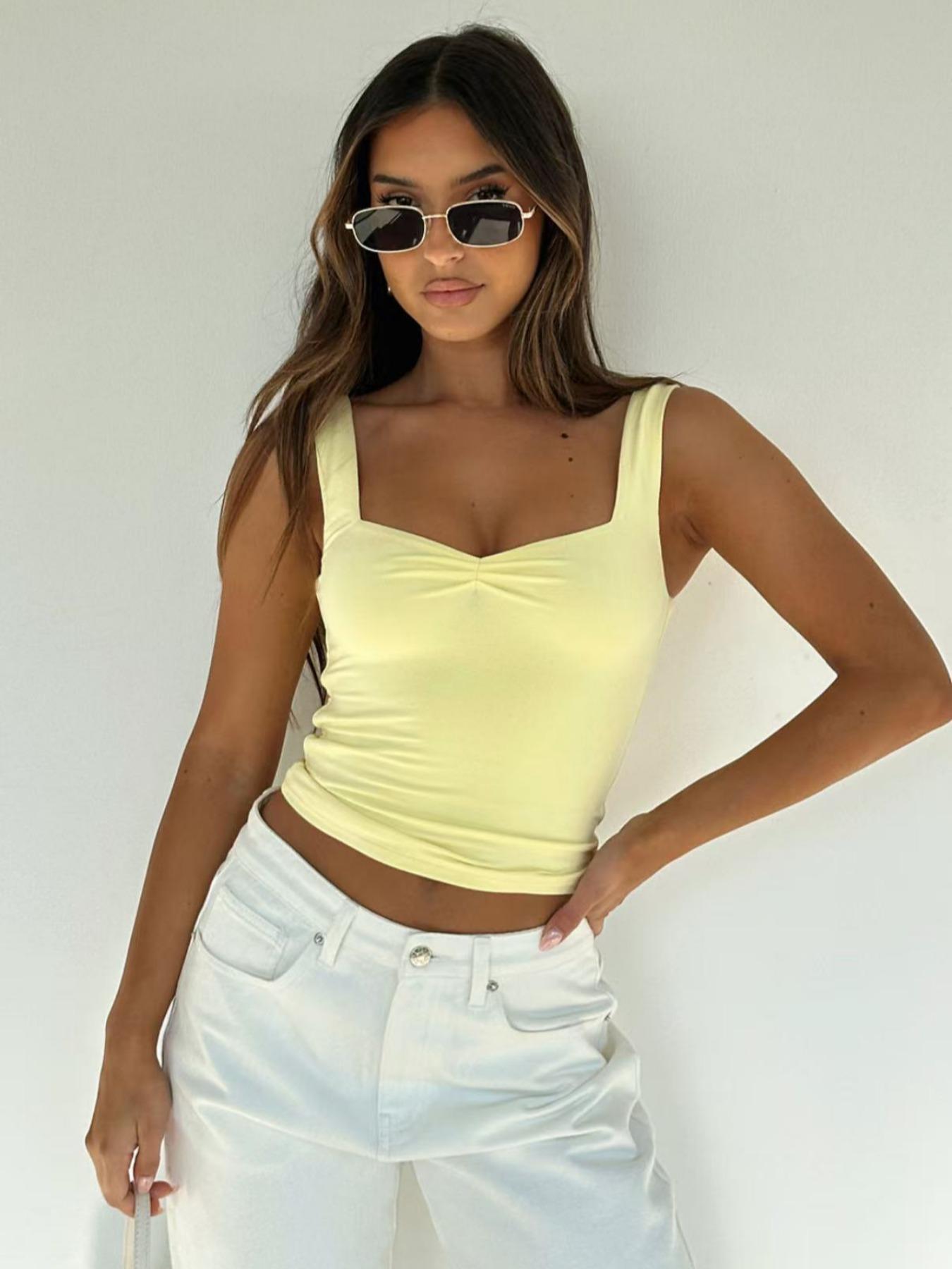 Women's Solid Color Tank Top, Elegant Fashion Casual Sleeveless Top for Daily Outdoor Wear, Women's Top for Summer, Solid Color Vest