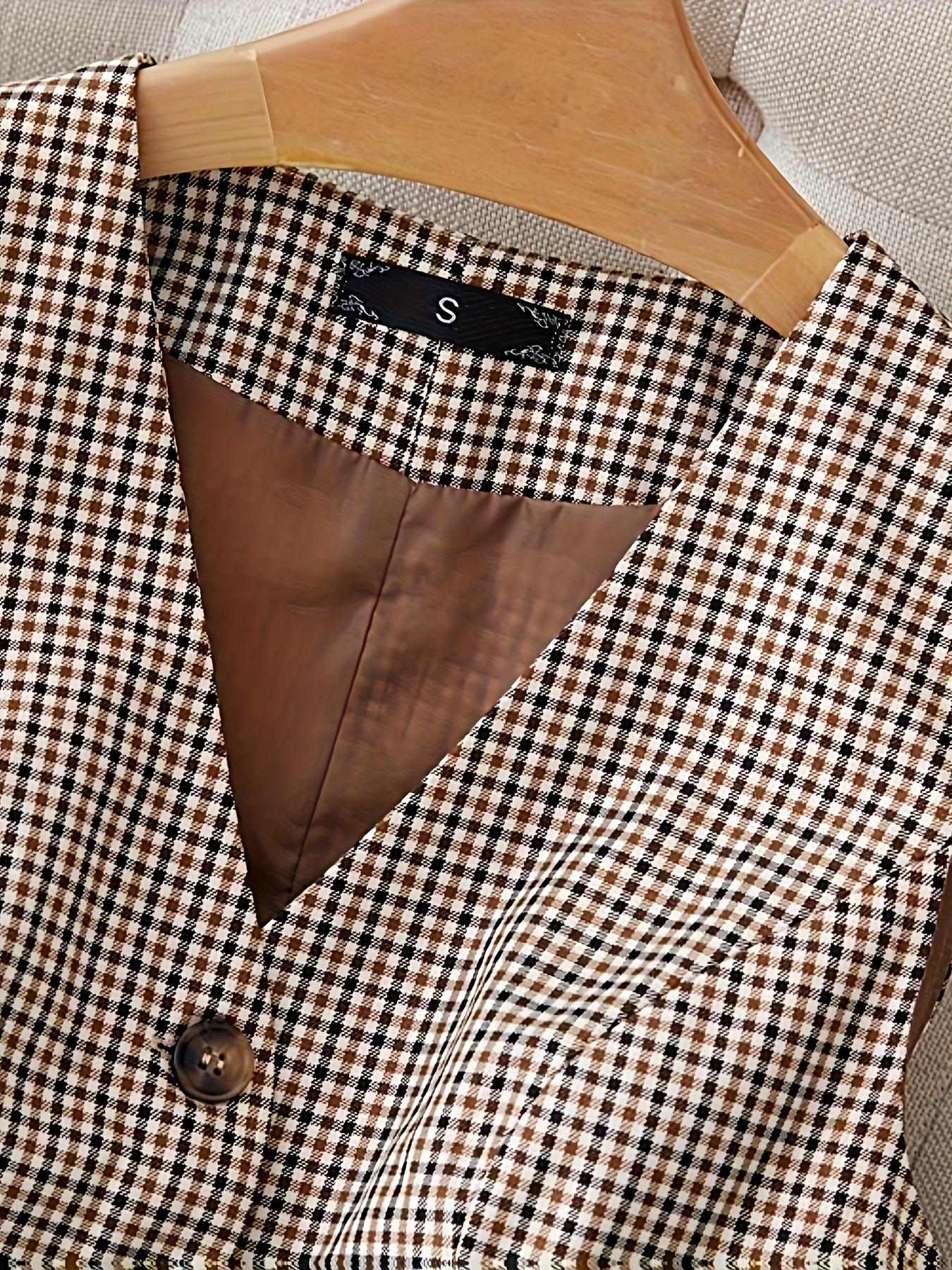 Women's Plaid Vest Jacket Tops, Racerback Backless Design, V-Neck Slim Fit, Suitable for Formal & Casual Occasions, Sunborui Business Style