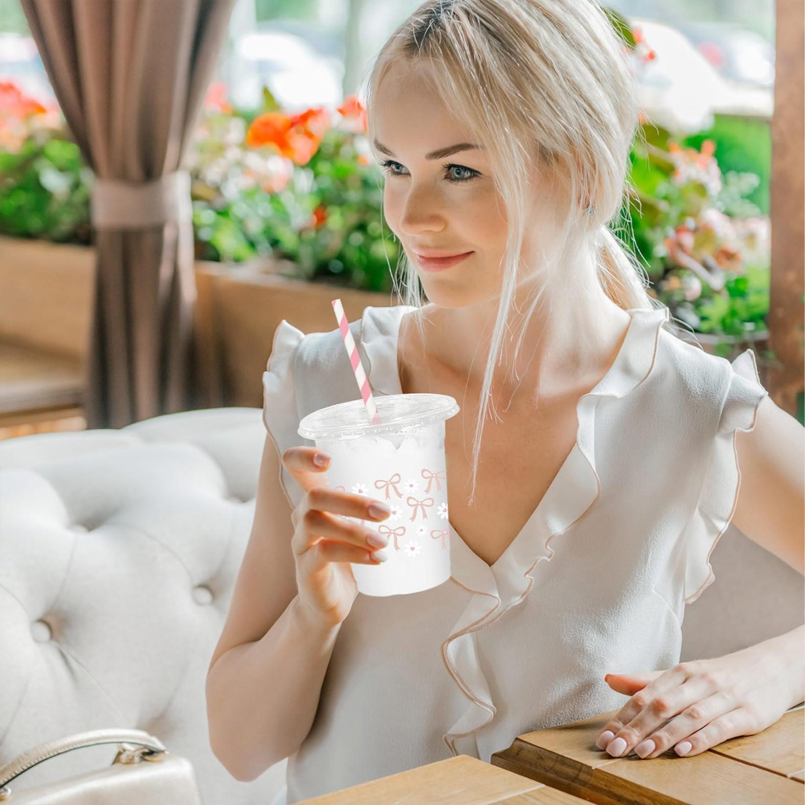 Cute Bowknot Daisy Party Cups, Straws & Lids, Disposable Tableware for Women Events, Wedding, New Year, Christmas