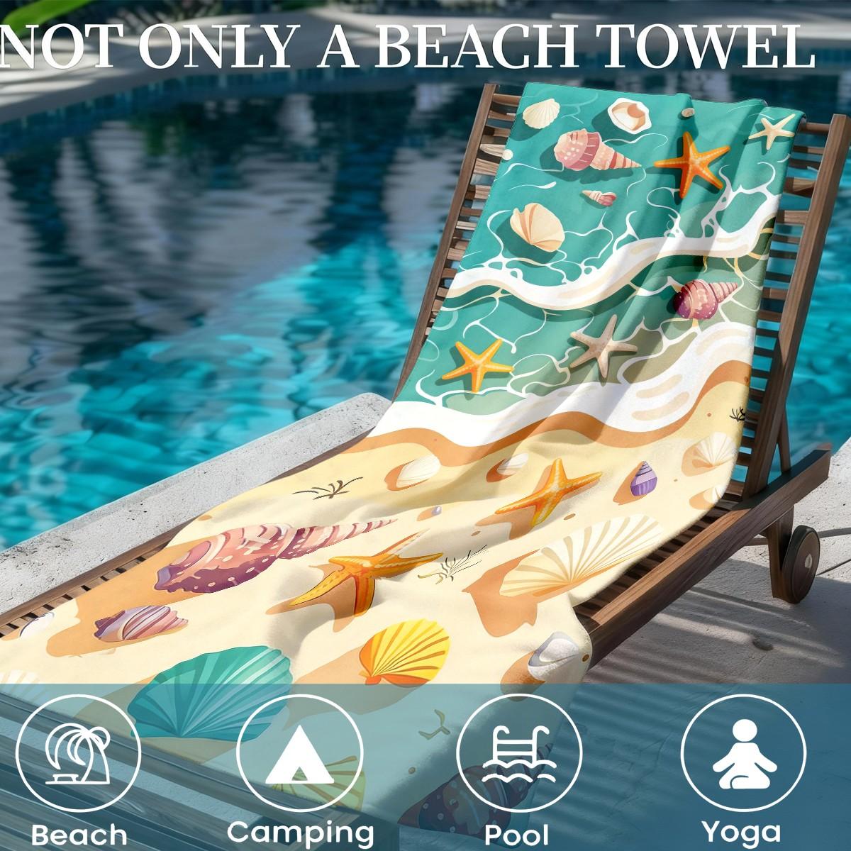Ocean Shell Starfish Beach Towel, Quick-Dry Super Soft Polyester, Multi-Use Yoga Travel Swim Camping, Large Size, Best Gift