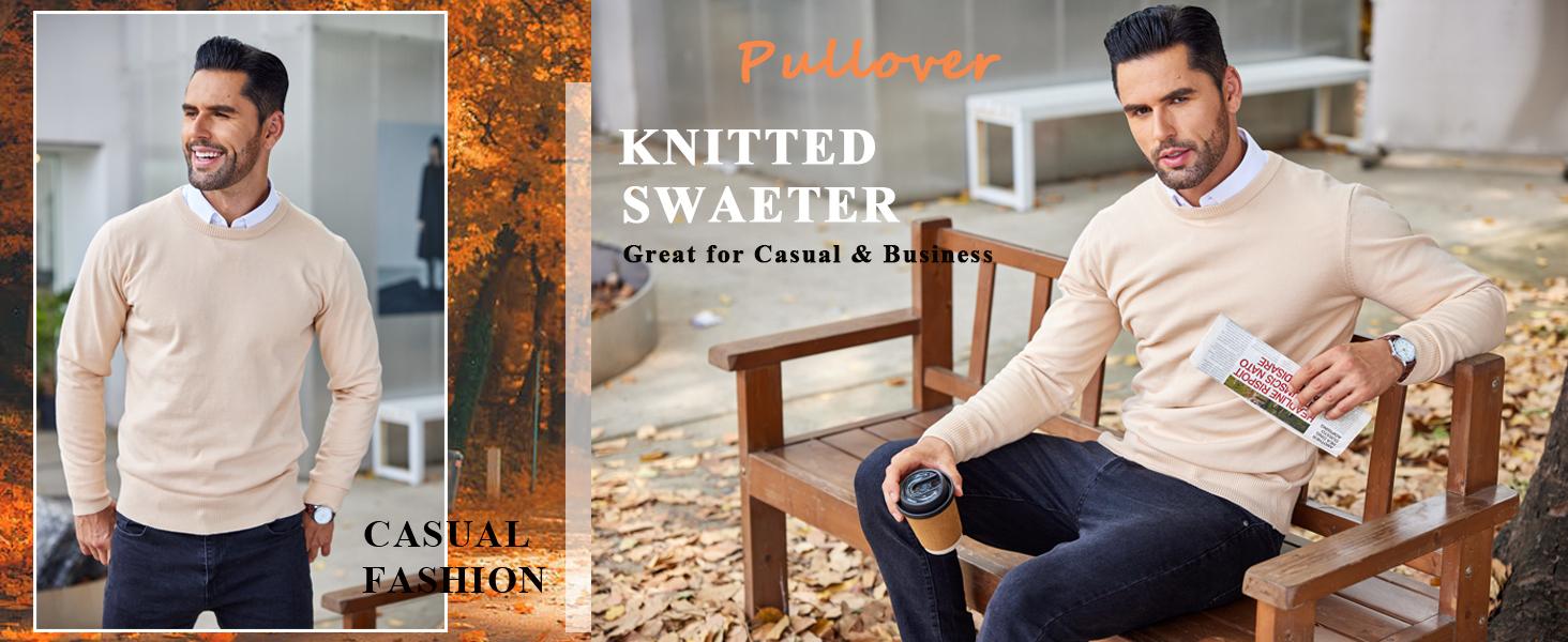 COOFANDY Men's Crew Neck Sweater Slim Fit Lightweight Sweatshirts Knitted Pullover for Casual Or Dressy Wear (Only the crew neck sweater is for sale)