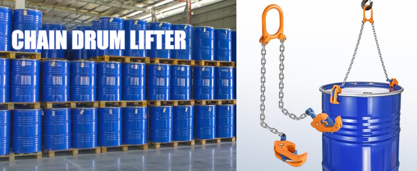 Chain Drum Lifter 2000lbs/1T Oil Barrel Clamp Material Transport Tool with G80 Lifting Chain Drum Lifter Chain for 55 Gallon Drums equipment mechanic