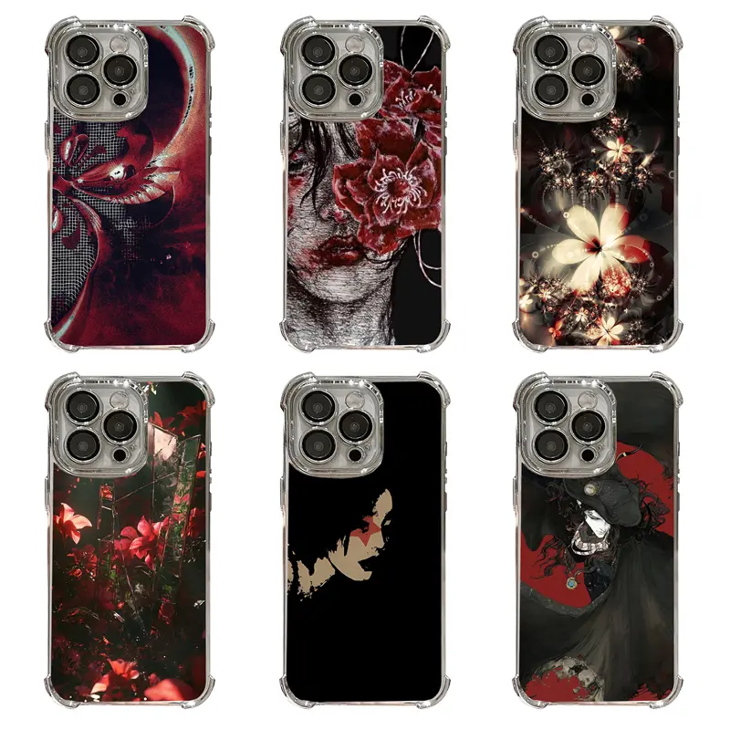 Dark Gothic Bloody Floral Art Shockproof Clear iPhone Case - Grunge Alt Aesthetic Anti-Drop Cover for iPhone 17,16,15,14,13,12,11,Pro,Max,Plus