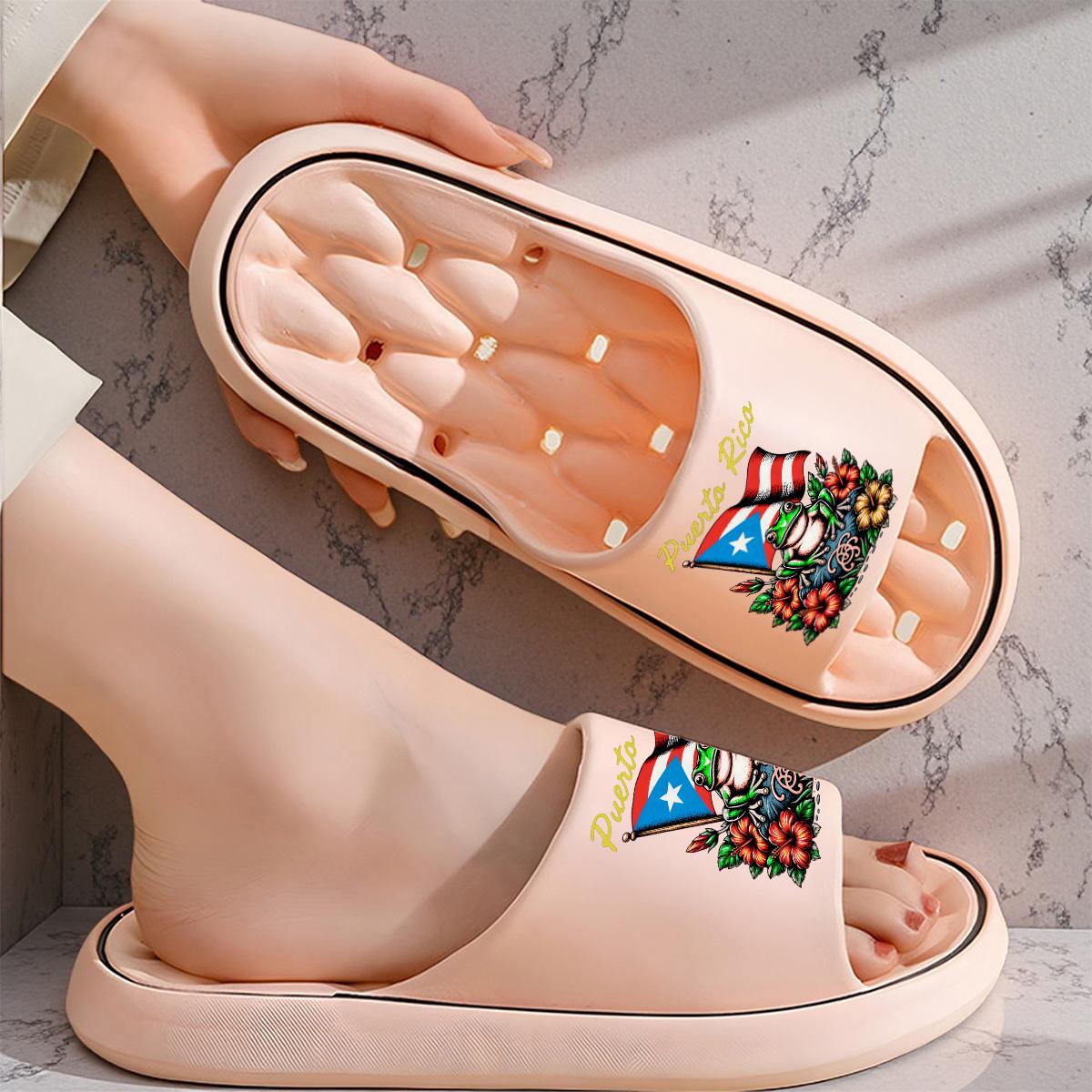 1 pair of new unisex sandals, Puerto Rico frog floral sandals, indoor/outdoor slippers, holiday gift sandals, women's sandals, room sandals, birthday gift sandals, casual sandals, summer EVA sandals, bathroom sandals, beach sandals, House Slides