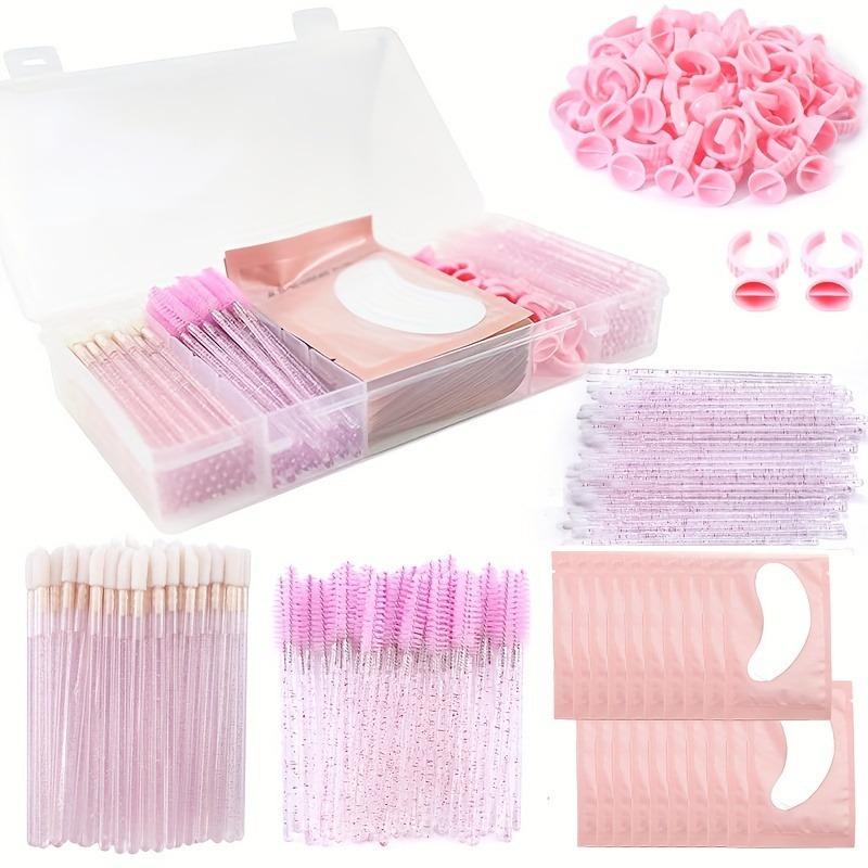 All-In-One False Eyelash Kit with Eye Pad, Lash Glue Rings, Brush & Cotton Swabs, DIY False Eyelashes Application Set, DIY Cluster Lashes