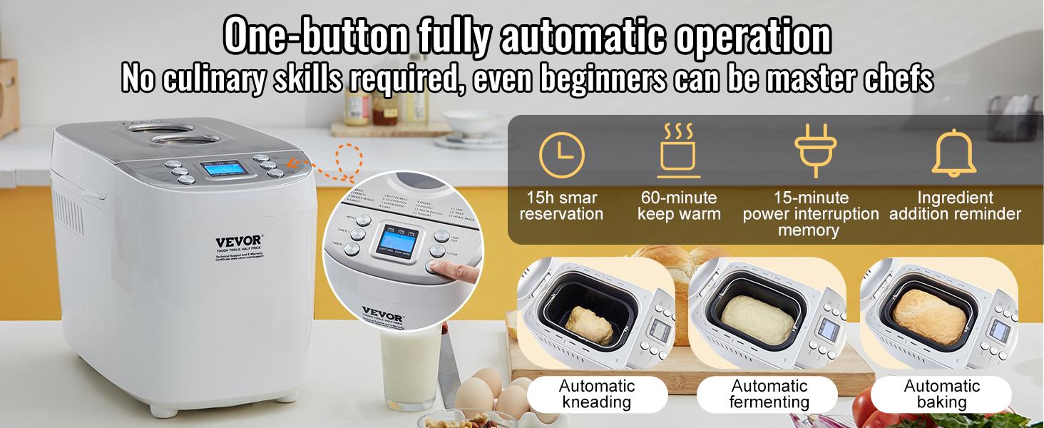 VEVOR Bread Maker, 15-in-1 3LB Dough Machine, Nonstick Ceramic Pan Automatic Breadmaker with Gluten Free Setting, Whole Wheat Bread Making, Digital, Programmable, 3 Loaf Sizes, 3 Crust Colors, White VEVOR Bread Maker, 15-in-1 3LB Dough Machine, Nonstick Ceramic Pan Automatic Breadmaker with Gluten Free Setting, Whole Wheat Bread Making, Digital, Programmable, 3 Loaf Sizes, 3 Crust Colors, White