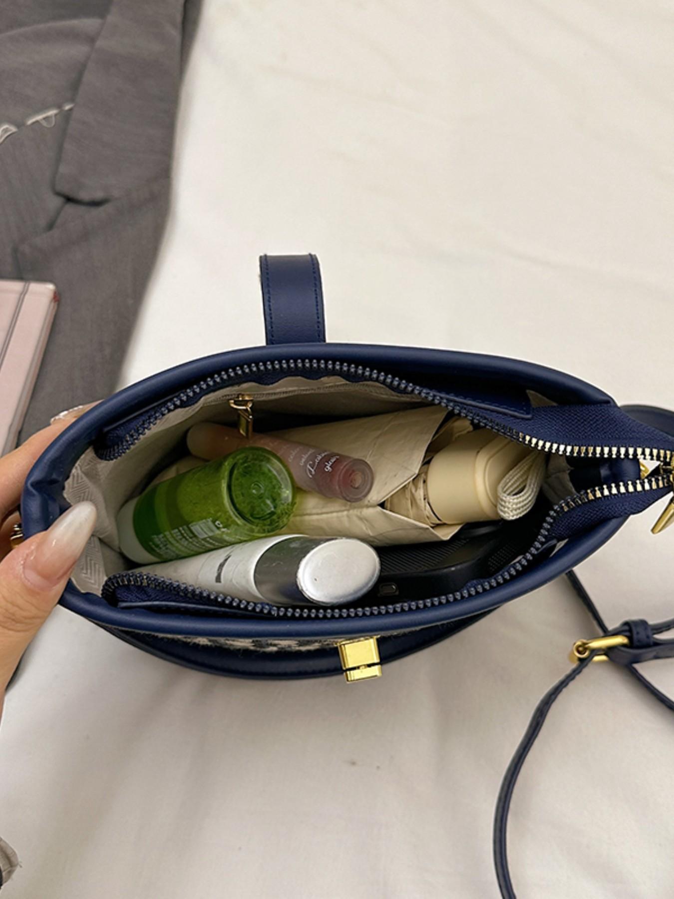 Elegant Embroidered Handbag, Canvas Bag, Versatile Bucket Bag, Compact Shoulder Crossbody, Perfect for Daily Commute & Shopping, Stylish Minimalist Design