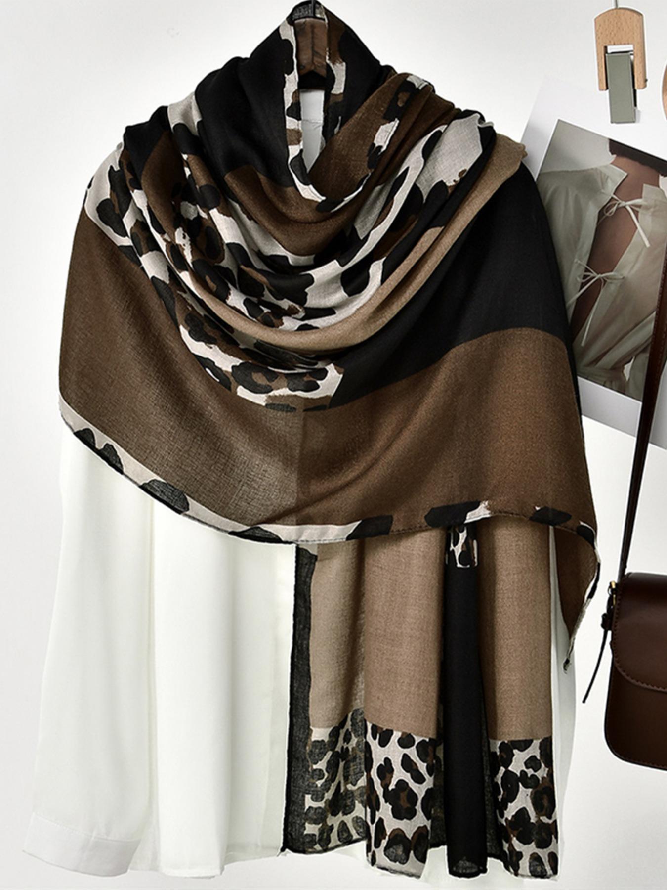 Women's Lightweight Cotton Linen Leopard Print Modest Hijab Scarf Shawl, Multi-Functional Headband, Boho Style, Perfect for Beach Outdoors