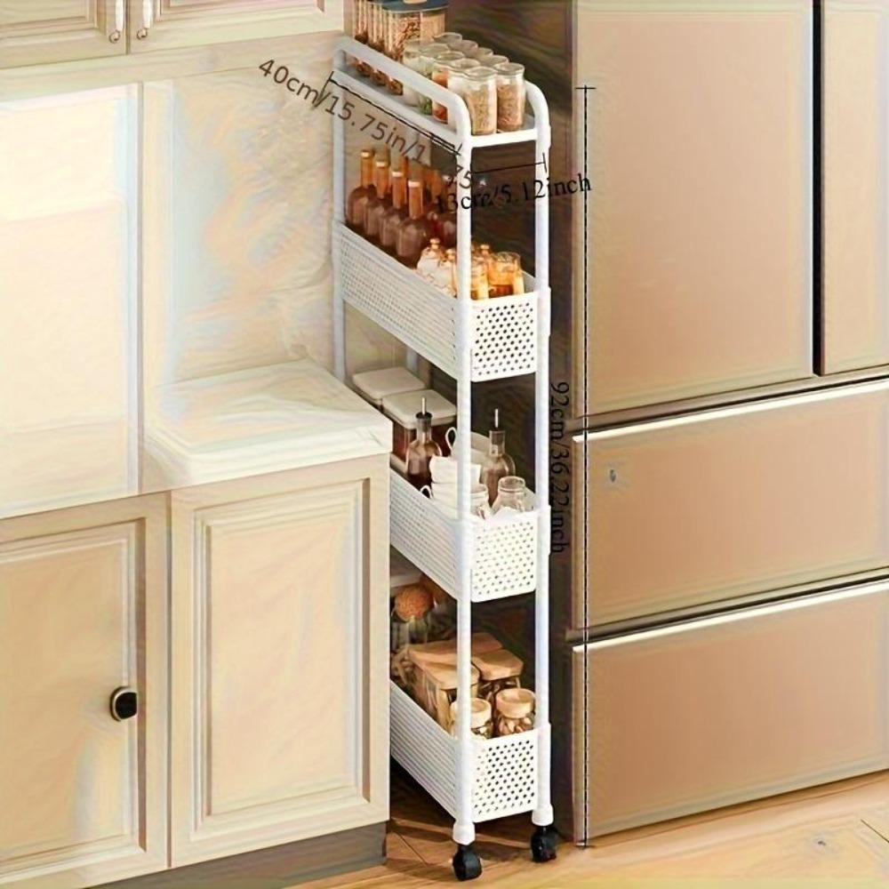 Space-saving narrow storage cabinet, 13.0 cm wide - multi-layer metal storage rack, floor-standing organizer, suitable for gaps in bathrooms and kitchens, without metal tubes, available in black/white, perforated design, sturdy frame structure