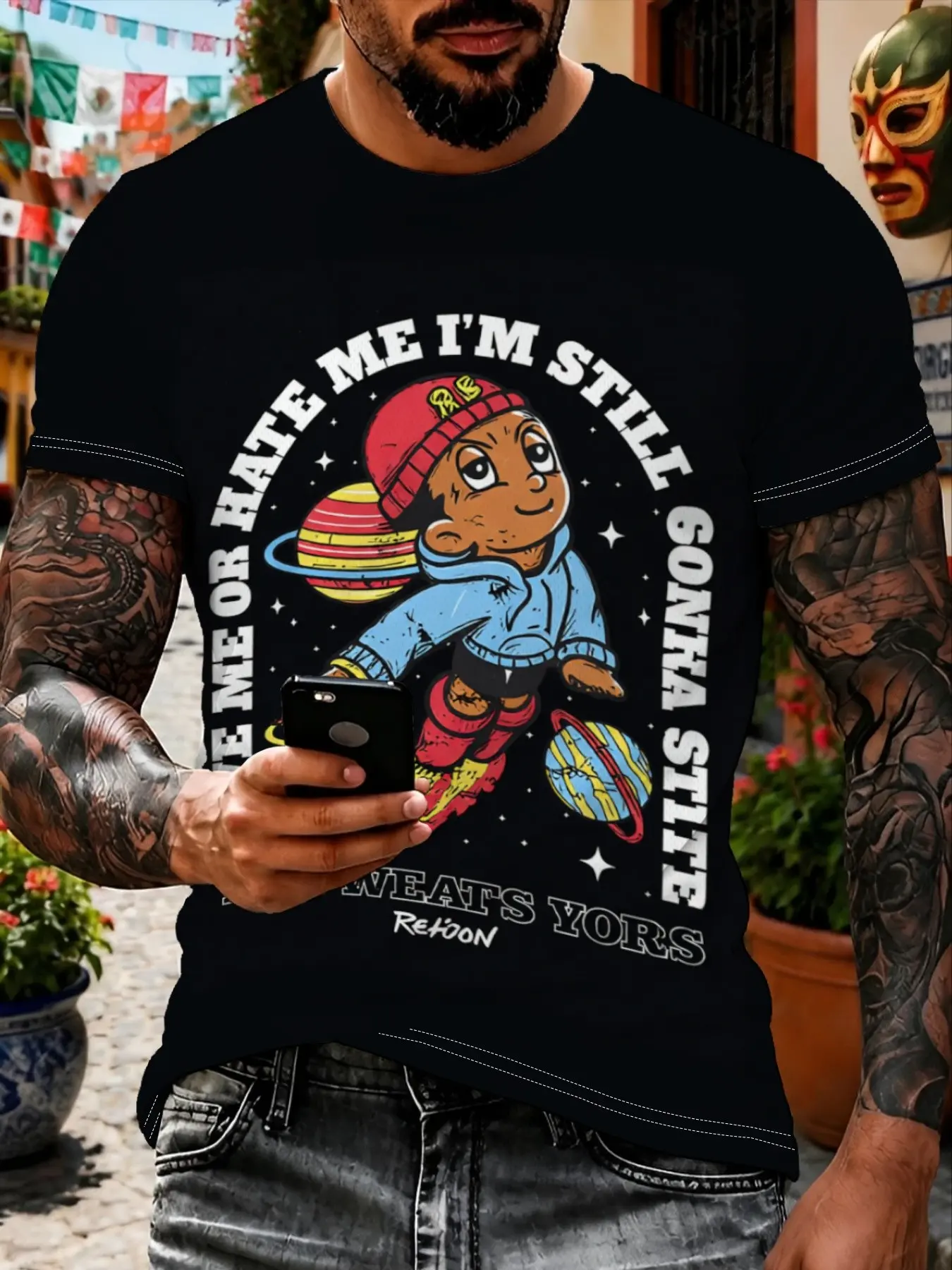 Men's Print T-Shirt, Cartoon Superman Short Sleeve, Sporty Street Fashion, Quick-Dry Breathable, Elastic Comfort, Cycling Tee