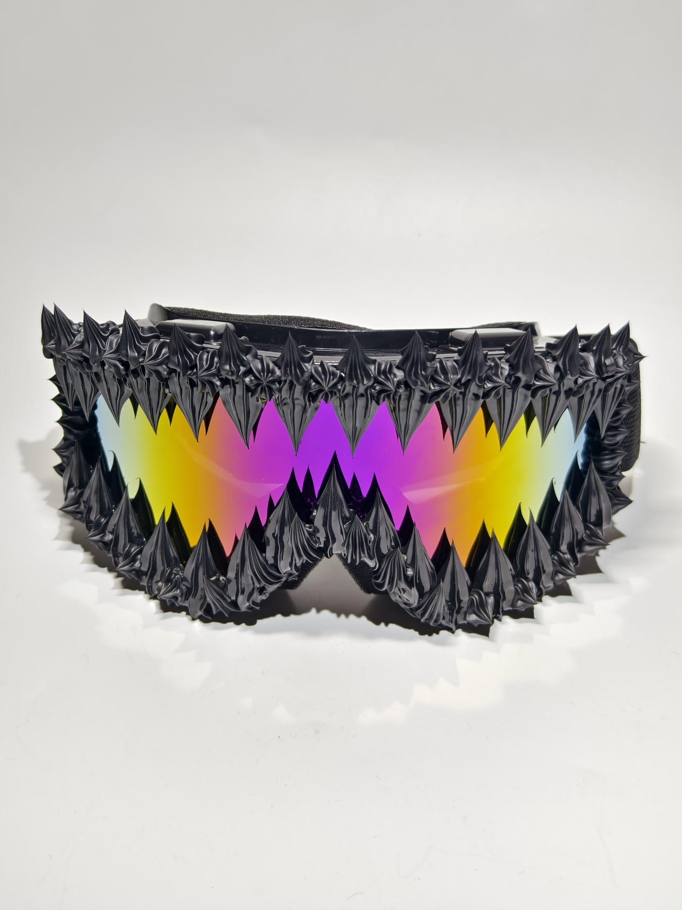 Punk Style Large Frame Anti-Wind Ski Goggles, Adjustable Elastic Strap, Handmade Random Effect, Outdoor Sports Eyewear