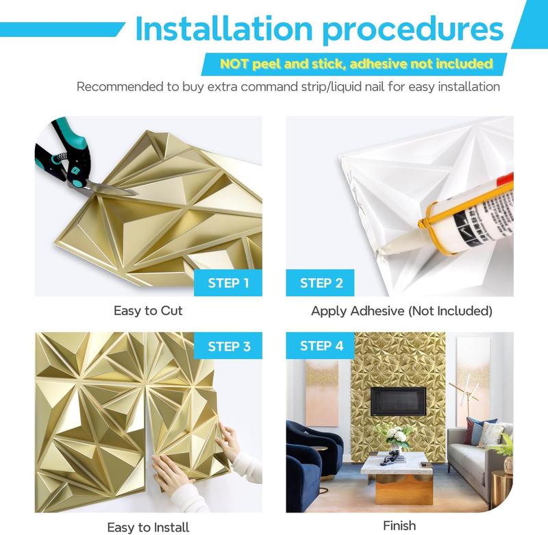 STICKGOO 33 Pack 3D Geometric Pattern Diamond Wall Panels, Accent Wall Panels for Interior Wall Decor/Living Room/Gaming Room/TV Background - White