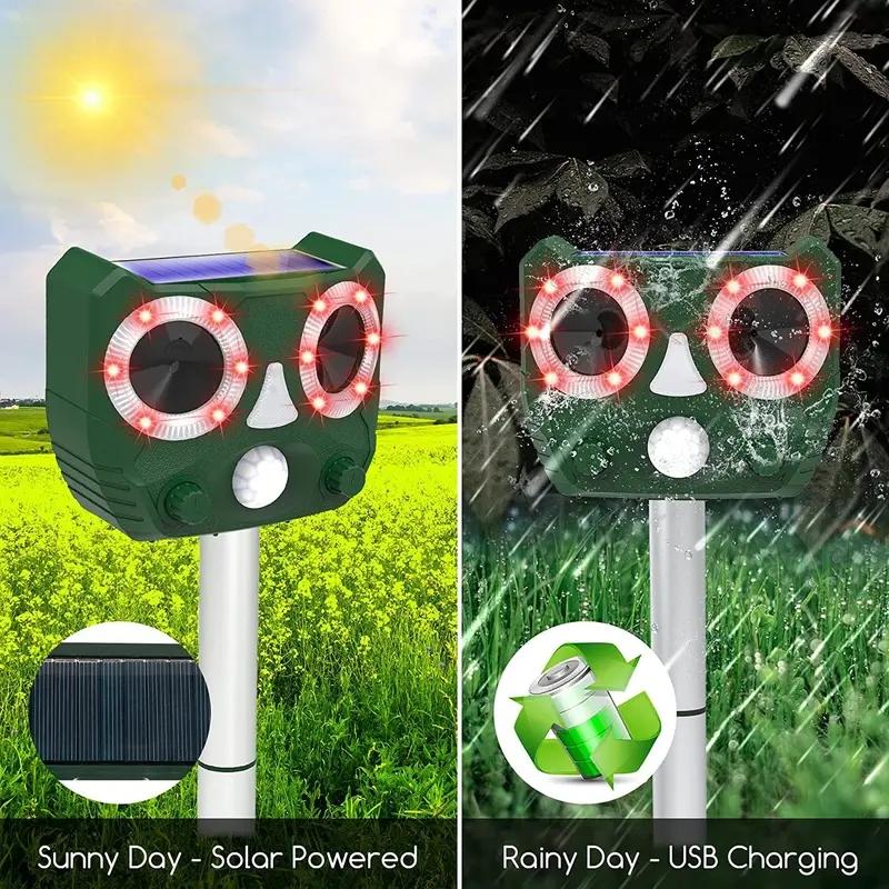 Solar-Powered Ultrasonic Animal Repeller, Rechargeable Motion Activated Outdoor Bird Deterrent, Protects From Deer Squirrels Cats Raccoons Birds