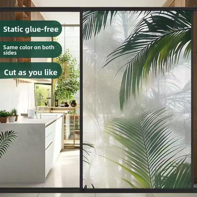 Tropical Palm Leaf Privacy Window Film, No Glue Static Window Film, Removable Home Kitchen Window Sticker, Cuttable UV Protection Window Film