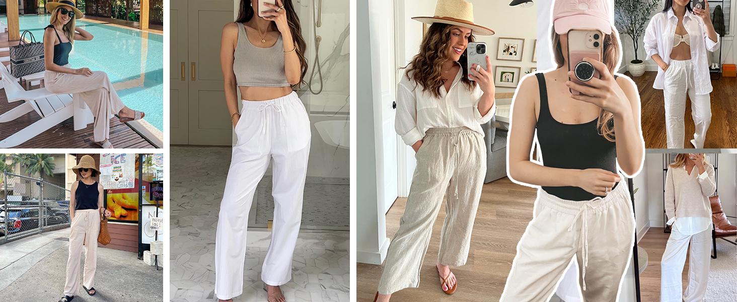 Molitree Women's Cotton Linen Summer Palazzo Pants Flowy Wide Leg Beach Trousers with Pockets Womenswear Bottom Molitree Women's Cotton Linen Summer Palazzo Pants Flowy Wide Leg Beach Trousers with Pockets Womenswear Bottom