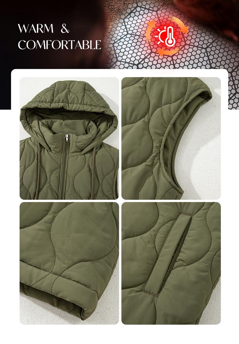 EVALESS Long Puffer Vest Jacket for Women,Zip Up Sleeveless Hooded Puffer Jacket,Lightweight Quilted Winter Coat Outerwear,2026 Womenswear Fall Winter Outfits Chic Tops