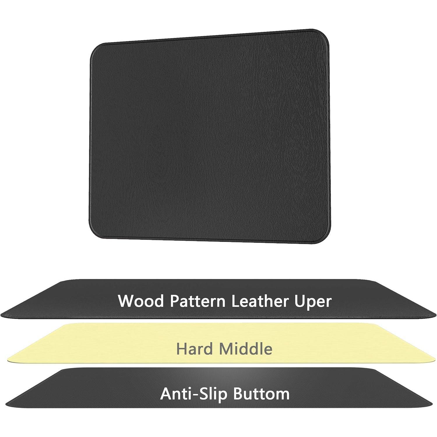 Hard  Pad,Ultra Thin -Textured PU Leather  Mat, Non-Slip Rubber Base Mousepad for Office//Gaming (Black)