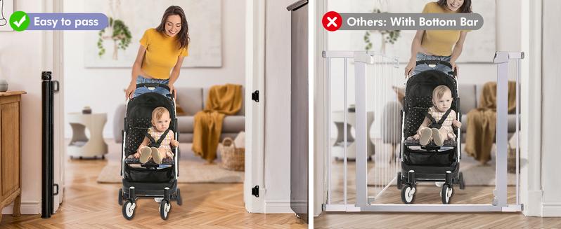 Retractable Baby Gate 33" Tall Extends up to 55" 71" 118" 168" 197" Wide Child Safety Gate for Doorways Stairs Hallways Indoor Outdoor Infant Mesh Dog Gate Easy Installation