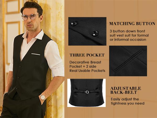 COOFANDY Men's Suit Vest Slim Fit Formal Dress Waistcoat Casual Business Vests for Suit or Tuxedo Beige Elegant