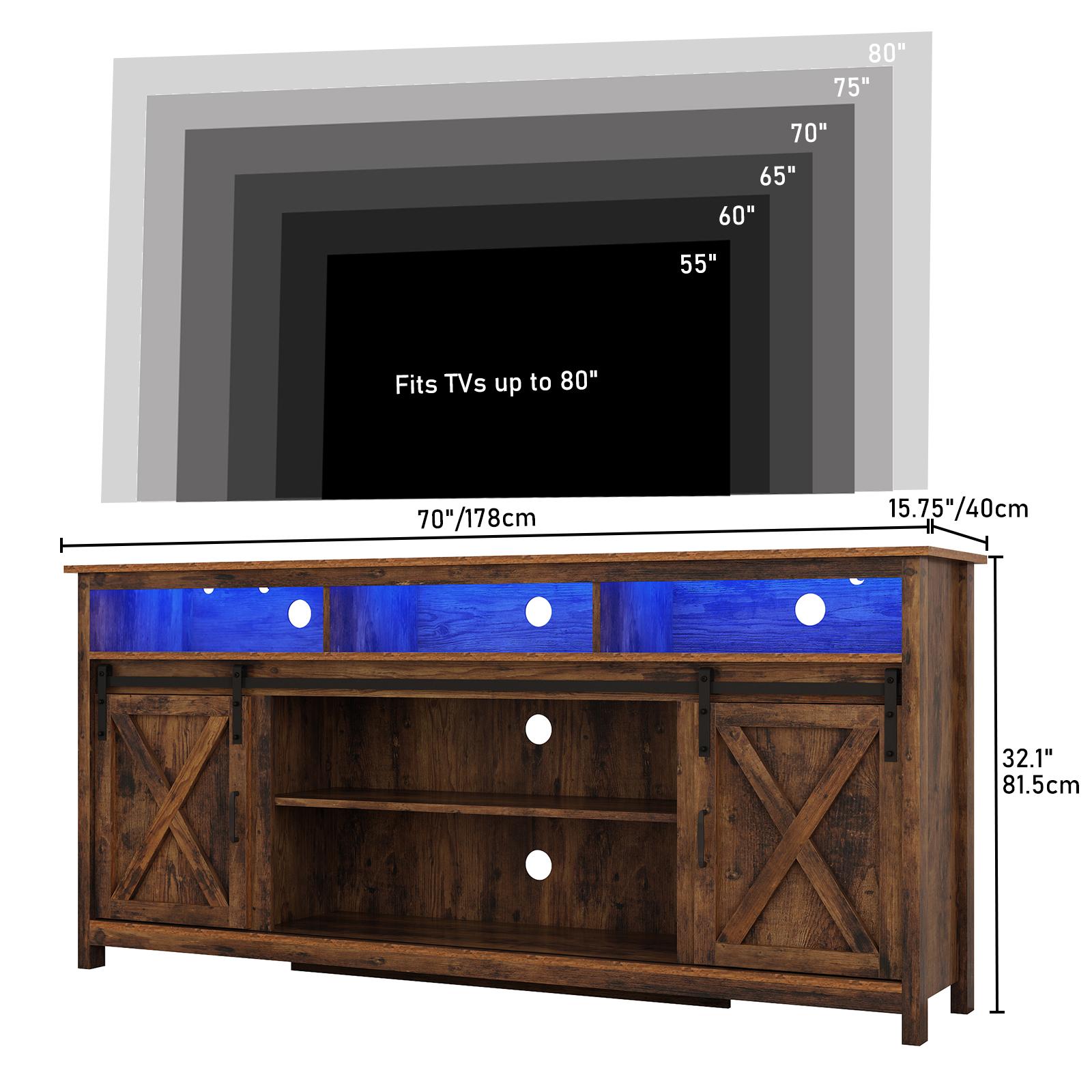 57/70/80.7in Wooden Farmhouse Entertainment Center for 90/85/80/75 inch TV,Double Layer Storage Farmhouse TV Stand,Double-Row Sockets with Wood Sliding Barn Door TV Stand (Brown/grey/white/Rustic Brown) 57/70/80.7in Wooden Farmhouse Entertainment Center for 90/85/80/75 inch TV,Double Layer Storage Farmhouse TV Stand,Double-Row Sockets with Wood Sliding Barn Door TV Stand (Brown/grey/white/Rustic Brown)